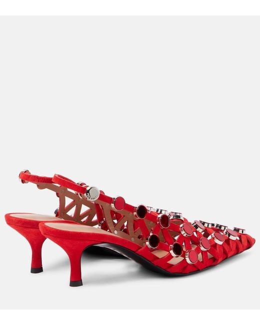 The Attico Red Grid 50 Embellished Leather Slingback Pumps
