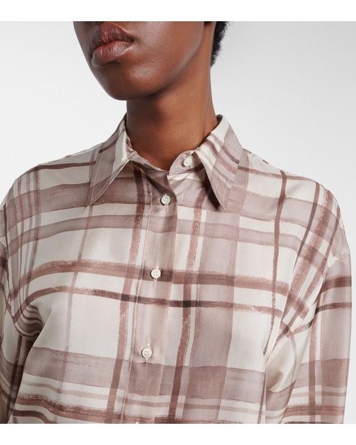Brunello Cucinelli Natural Checked Silk Shirt