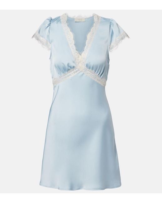 Faithfull The Brand Blue Verena Lace-Trimmed Satin Minidress