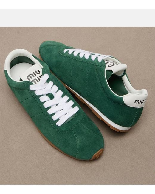 Miu Miu Green Plume Suede Sneakers