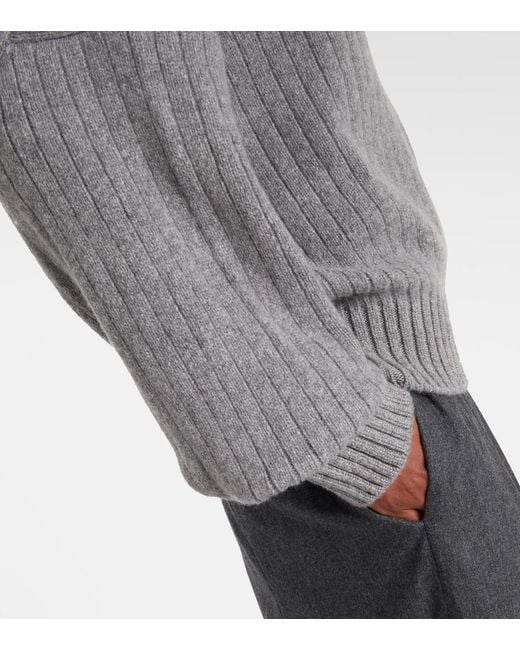 Khaite Gray Lennox Ribbed-Knit Cashmere Sweater