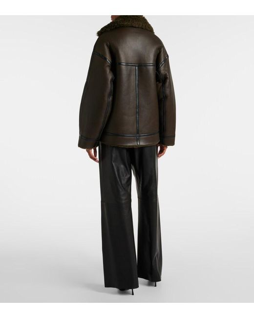 Nour Hammour Brown Jacqueline Shearling-Trimmed Leather Jacket