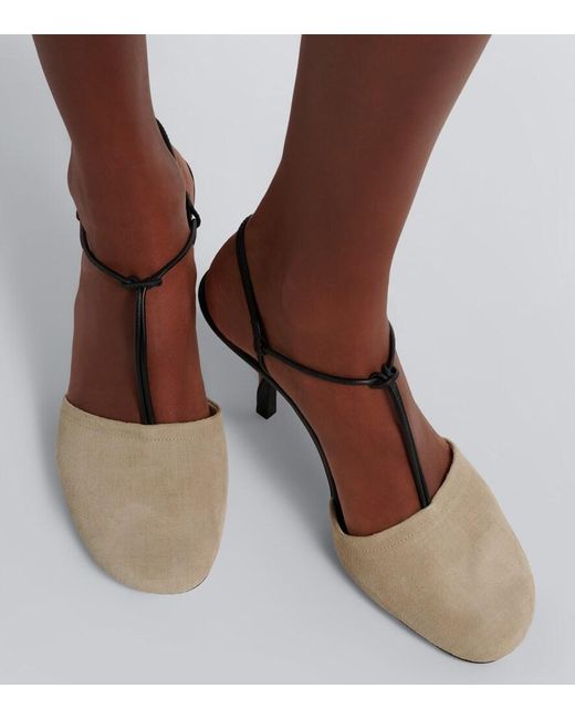 Jacquemus Metallic Pina Leather-Trimmed Suede Slingback Pumps
