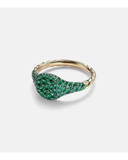 Anillo De Menique Petite Pave De Oro De 18 Ct Con Esmeraldas David Yurman de color Green
