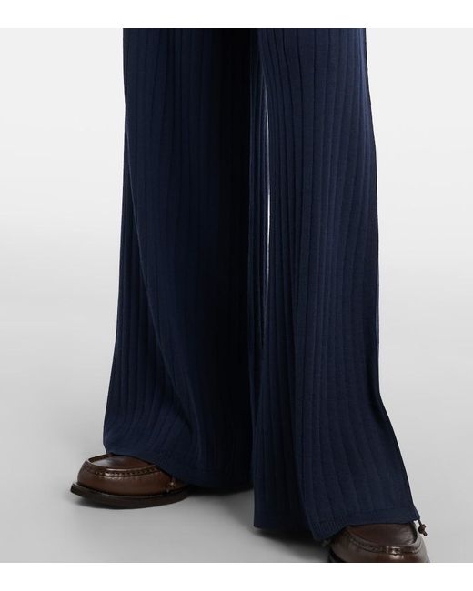 Brunello Cucinelli Blue Ribbed-Knit Wool And Cashmere Wide-Leg Pants