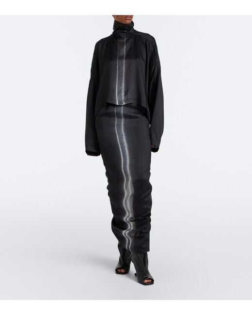 Rick Owens Black Soft Pillar Gathered Printed Maxi Skirt