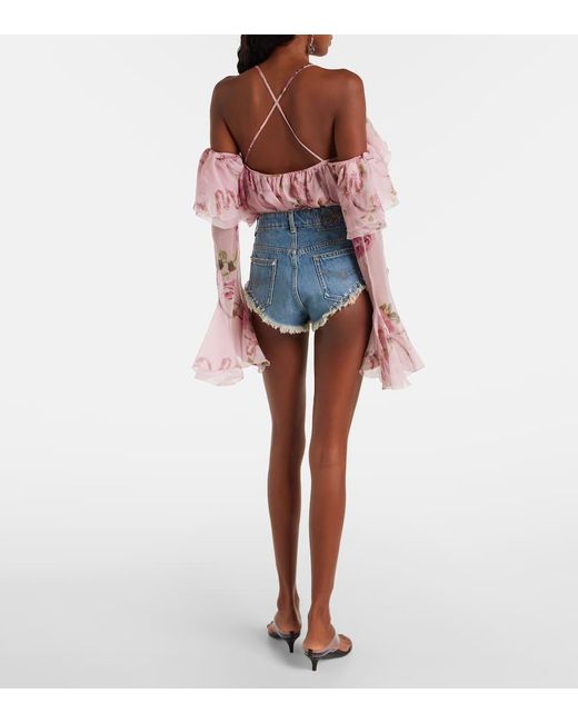 Blumarine Blue Embellished Denim Shorts