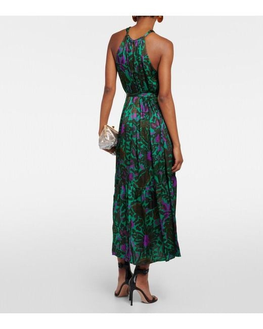 Velvet Green Kareese Printed Satin Midi Dress