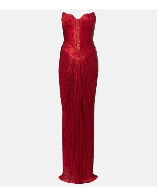 Maria Lucia Hohan Red Kiera Silk Tulle Corset Gown