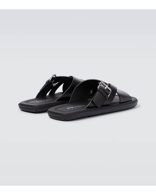 Prada Black Brushed Double Crisscross Sandals for men