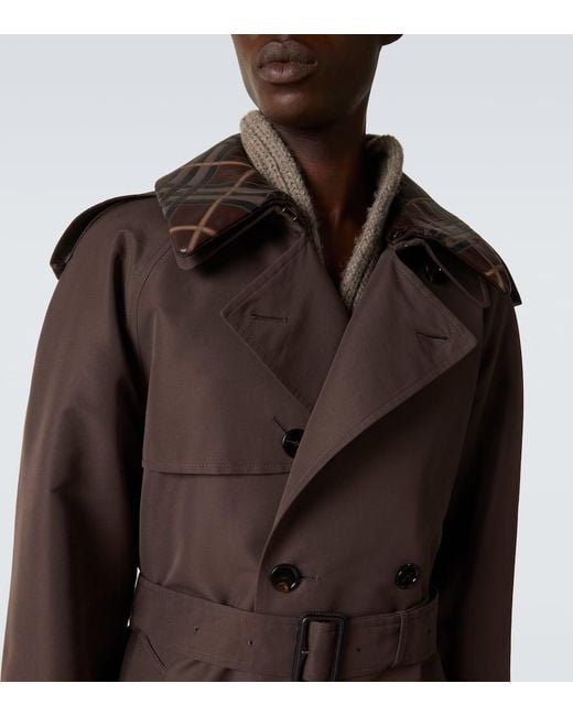 Burberry Brown Check Silk And Cotton Trench Coat for men