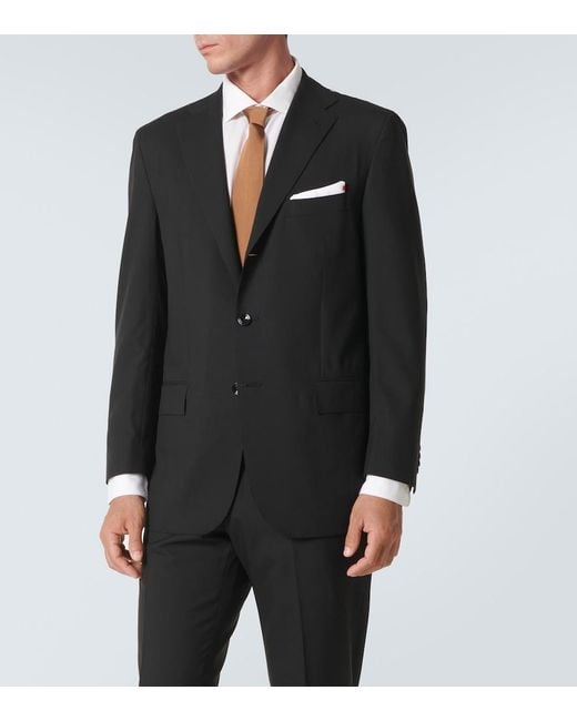 Kiton Black Single-Breasted Wool Suit for men