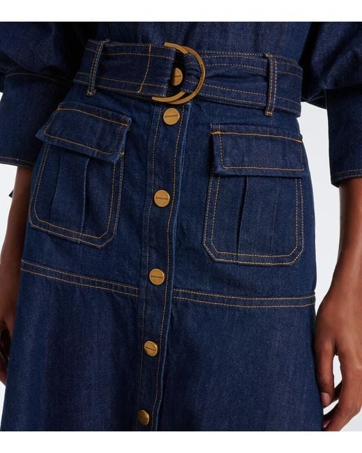 Zimmermann Blue Belted Denim Midi Skirt