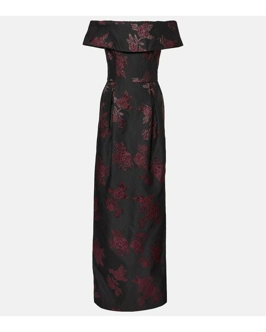 Rebecca Vallance Black Florentina Off-Shoulder Floral Gown