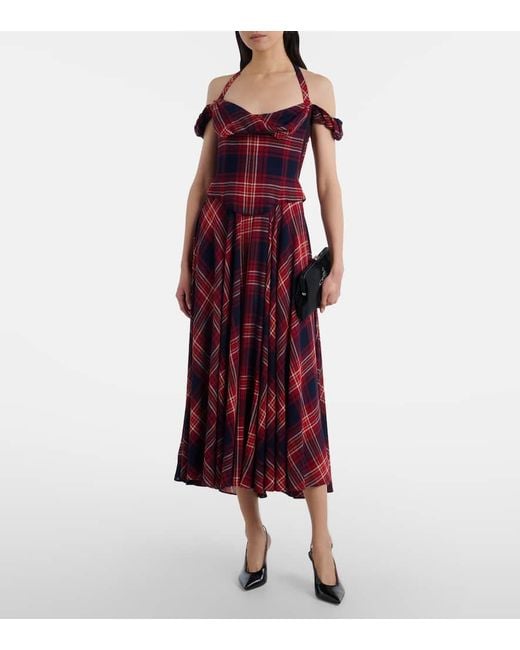 Vivienne Westwood Red Chichi Draped Plaid Midi Dress