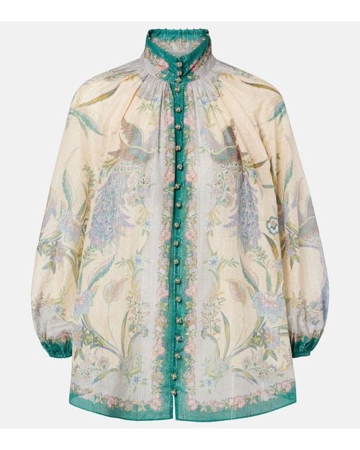 Zimmermann White Indra Printed Cotton And Silk-Blend Blouse