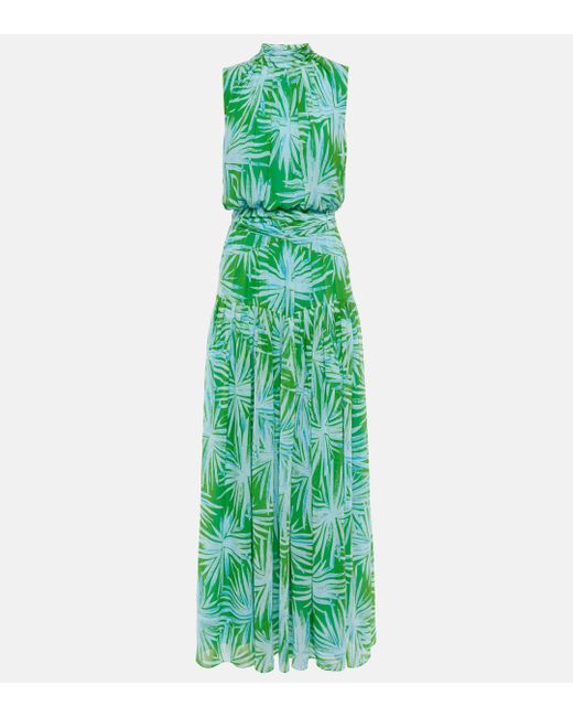 Diane von Furstenberg Green Menon Printed Draped Maxi Dress