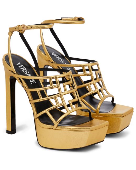 Versace Greca Leather Platform Sandals | Lyst