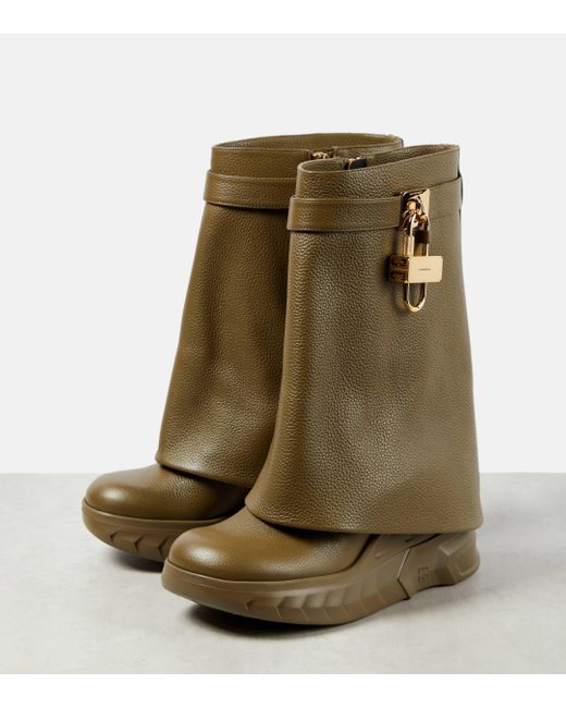 Givenchy Green Shark Lock Biker Leather Ankle Boots