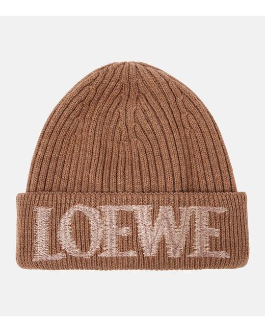 Loewe Brown Logo Ribbed-Knit Wool-Blend Beanie