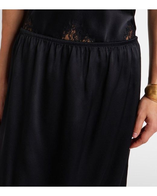 Nili Lotan Black Thea Lace-Trimmed Silk Midi Skirt