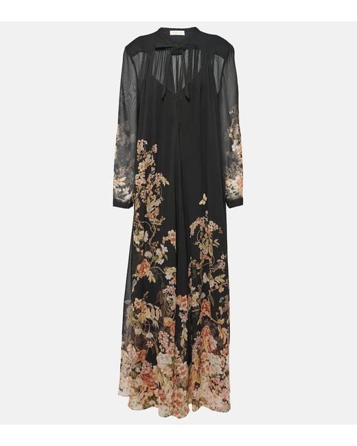 Zimmermann Black Natura Floral-print Crepe Sheath Maxi Dress X