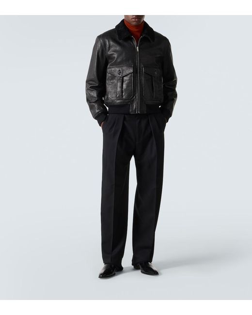 Saint Laurent Black Shearling-Collar Leather Jacket for men