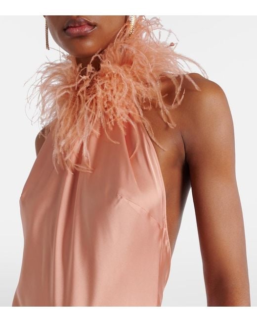 The New Arrivals Ilkyaz Ozel Orange Robe Jazzy Aus Satin Mit Federn