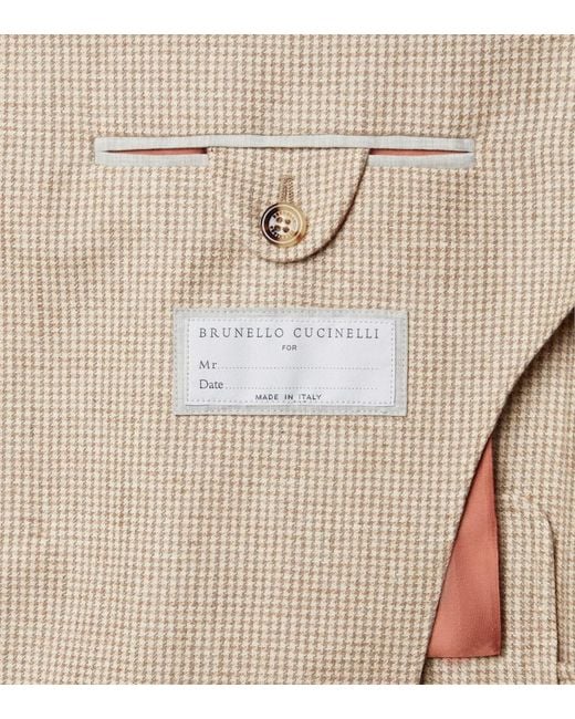 Brunello Cucinelli Natural Houndstooth Cashmere And Silk Suit Jacket for men