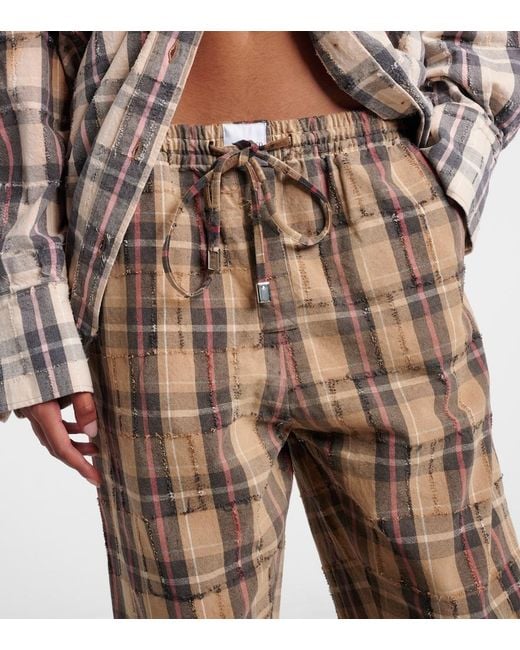The Attico Natural Checked Cotton Flannel Cargo Pants