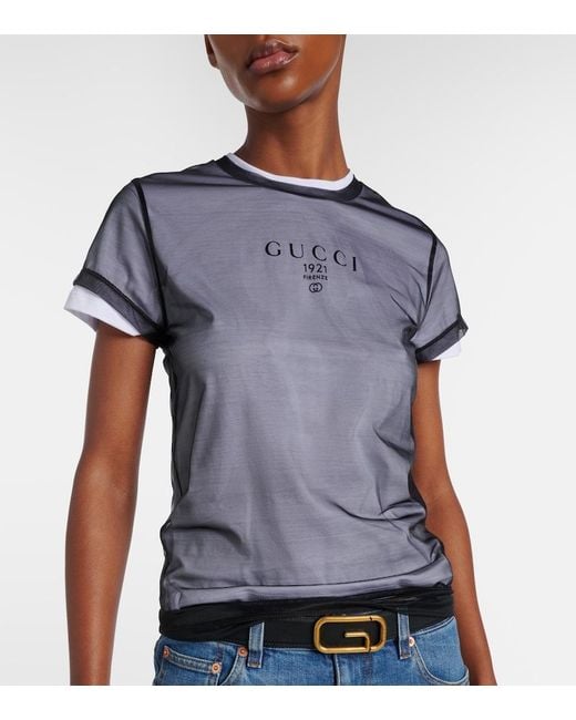 Gucci Gray Double Layered Jersey T-Shirt With Print