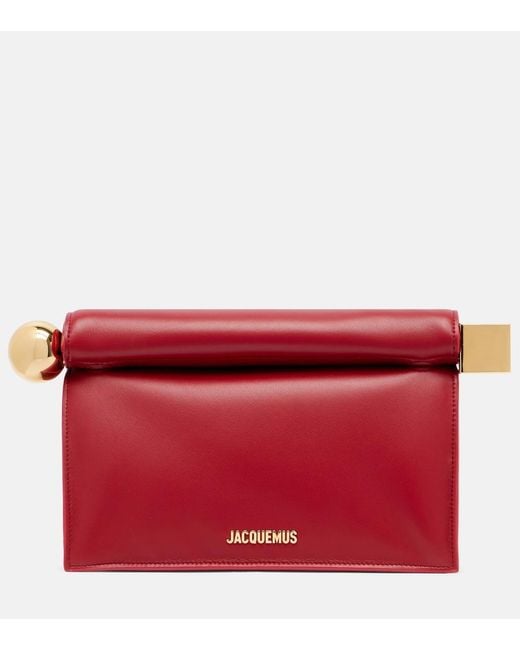 Jacquemus Red La Pochette Rond Carre Small Leather Clutch