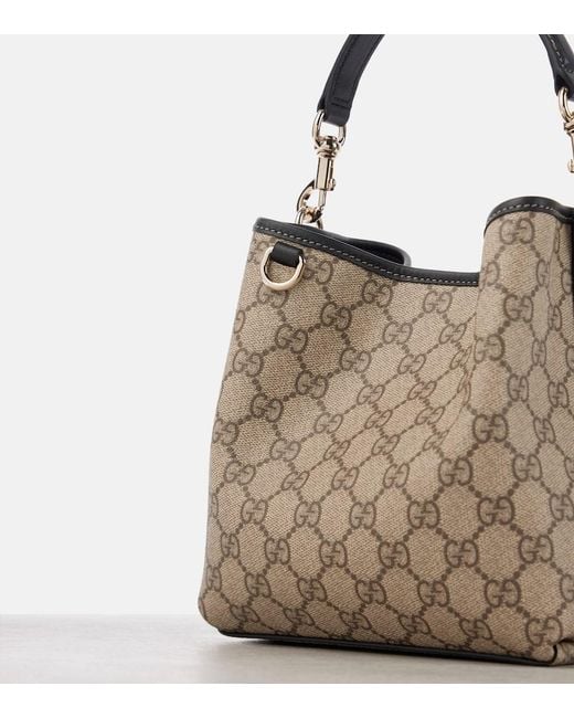 Gucci Brown Gg Canvas Leather-Trimmed Tote Bag