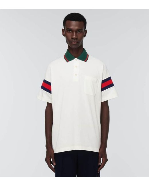 Gucci Cotton Jersey Polo With Web in White for Men | Lyst