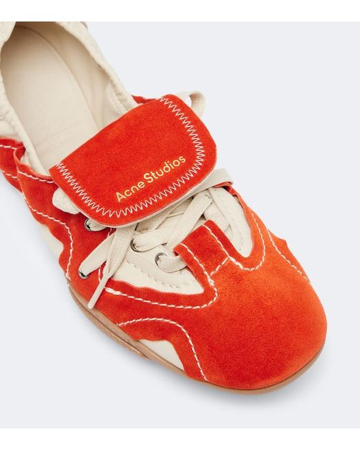 Acne Red Bilaria Leather And Suede Sneakers