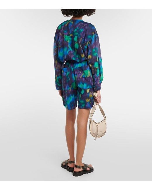 Isabel Marant Blue Niely Printed Cotton Playsuit