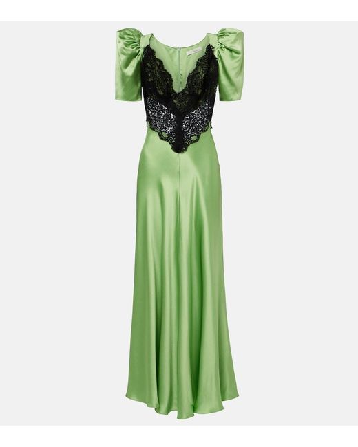 Rodarte Green Lace-Trimmed Silk Cocktail Dress