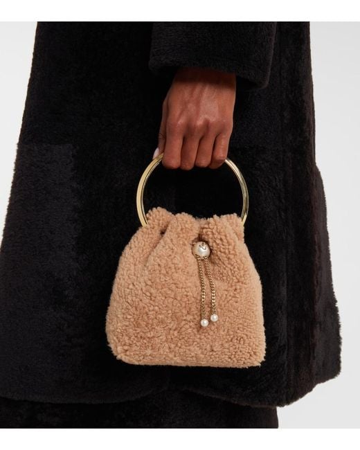 Jimmy Choo Brown Bon Bon Small Shearling Bucket Bag