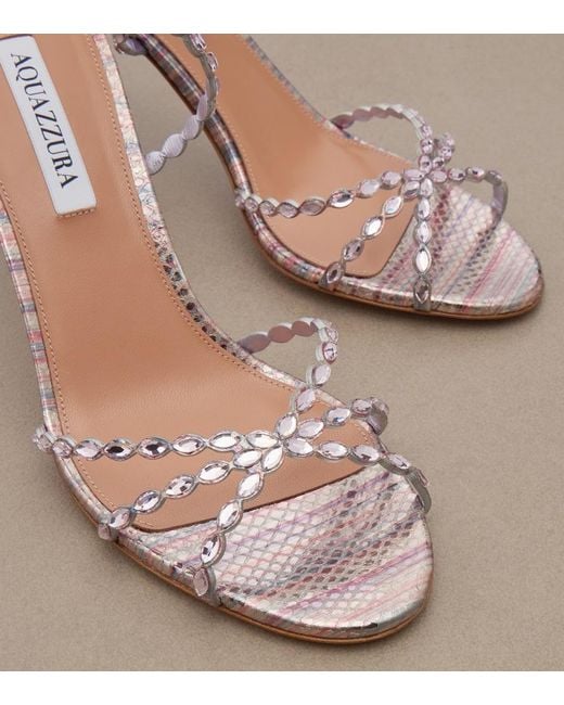 Aquazzura Pink Love Struck Embellished Leather Sandals