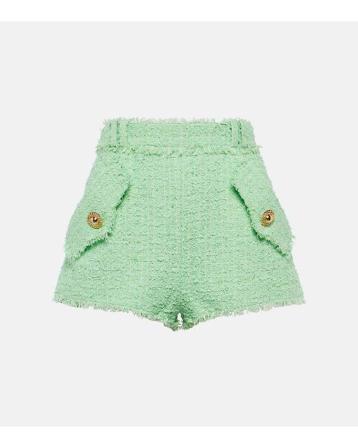 Balmain Green High-Rise Shorts aus Tweed