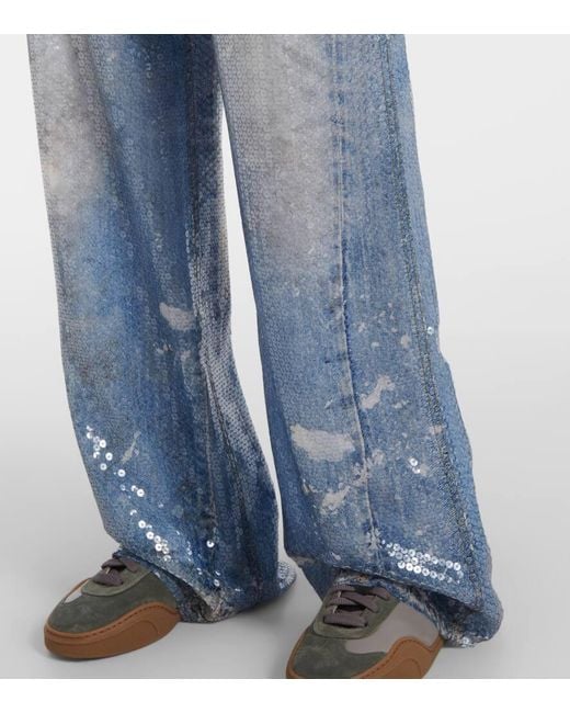 Acne Blue Trompe L'Oeil Sequined Straight Pants