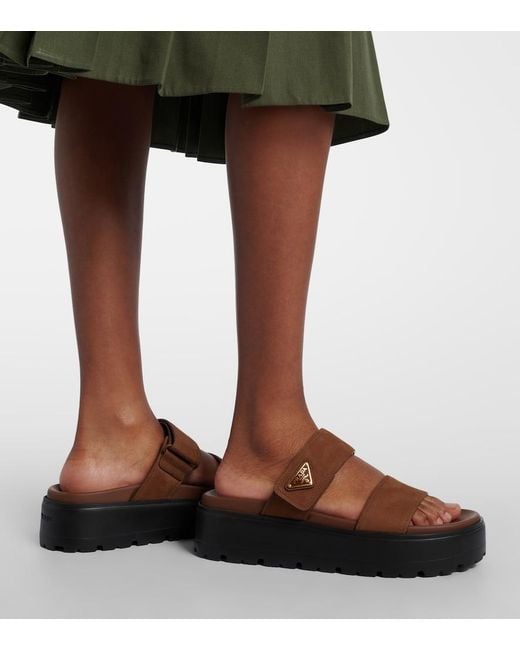 Prada Brown Leather Platform Sandals