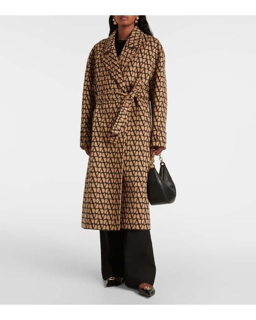 Valentino Brown Toile Iconographe Wool And Silk Coat