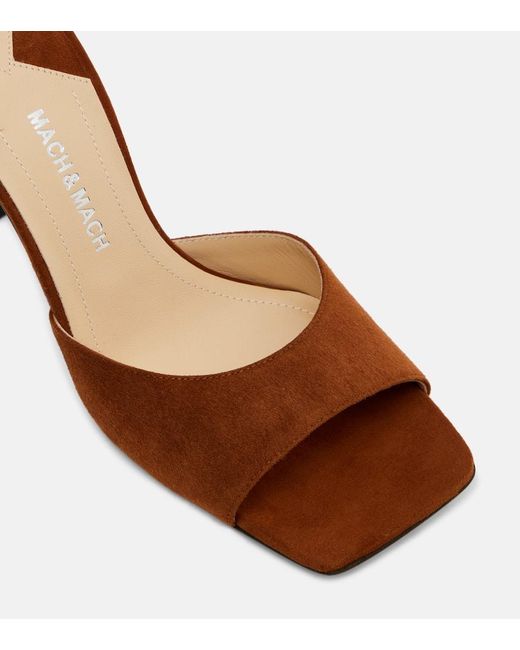 Mach & Mach Brown Puffy Heart Ring 95 Suede Mules