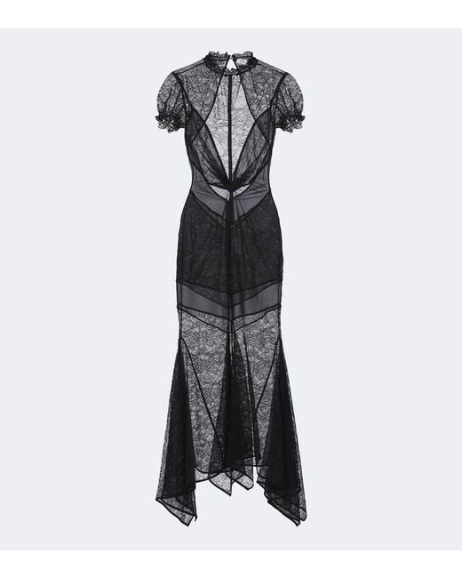The Attico Black Semi-Sheer Asymmetric Lace Midi Dress