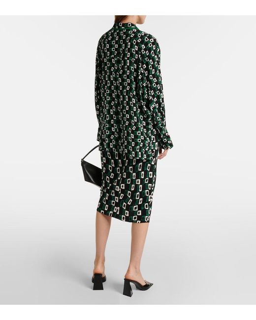 Diane von Furstenberg Green Alona Printed Crepe Shirt