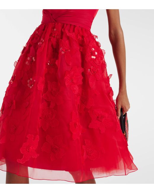 Carolina Herrera Red Embellished Silk Midi Dress