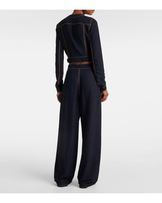 Alaïa Blue Tailored Wool-Blend Georgette Wide-Leg Pants