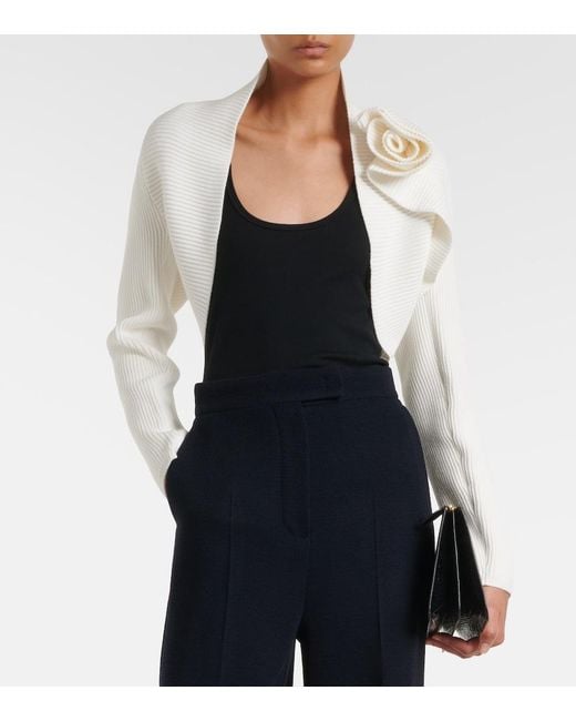 Max Mara White Knitted Floral-Applique Shrug