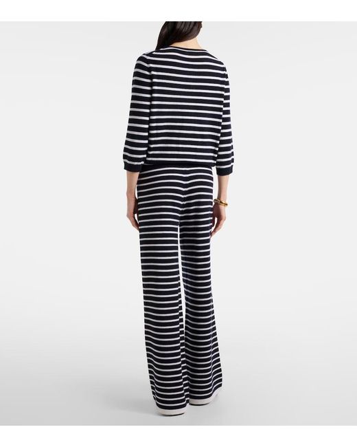Jardin Des Orangers Blue Striped Cashmere Wide-Leg Pants